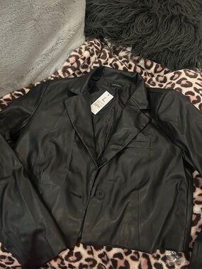 Black Faux Leather Cropped Blazer Jacket -